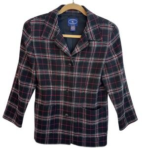 Chelsea & Camden Petites Plaid Wool Blend Blazer Jacket Black Red White Size 6P